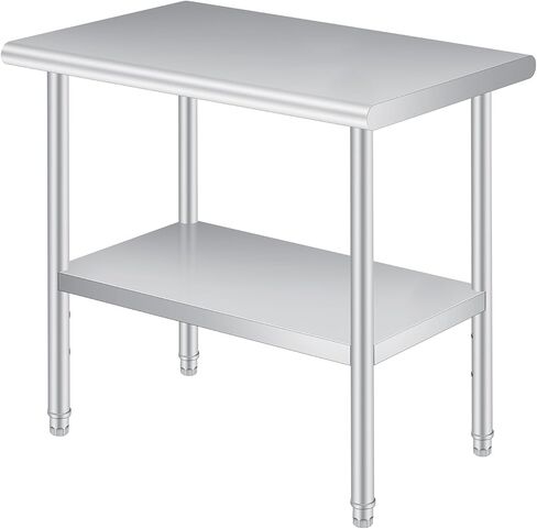 Stainless Steel Prep Table, 30 x 24 in, with Backsplash, Adjustable Undershelf and 4 Caster Wheels, Commercial Heavy Duty Table with Adjustable Under Shelf for Outdoor Use,Restaurants,Hotels,Works in Saudi Arabia