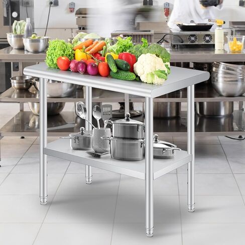 Stainless Steel Prep Table, 30 x 24 in, with Backsplash, Adjustable Undershelf and 4 Caster Wheels, Commercial Heavy Duty Table with Adjustable Under Shelf for Outdoor Use,Restaurants,Hotels,Works in Saudi Arabia