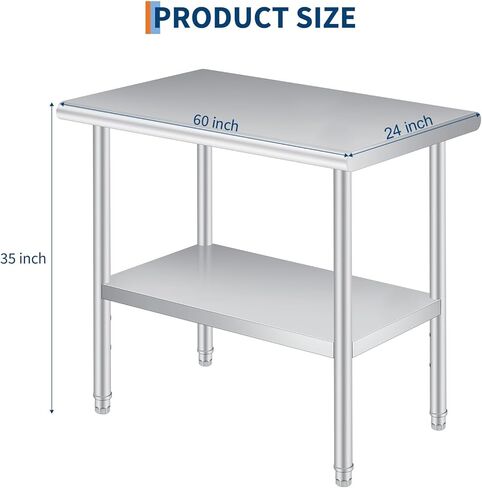 Stainless Steel Prep Table, 30 x 24 in, with Backsplash, Adjustable Undershelf and 4 Caster Wheels, Commercial Heavy Duty Table with Adjustable Under Shelf for Outdoor Use,Restaurants,Hotels,Works in Saudi Arabia