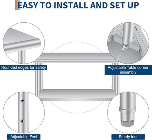 Stainless Steel Prep Table, 30 x 24 in, with Backsplash, Adjustable Undershelf and 4 Caster Wheels, Commercial Heavy Duty Table with Adjustable Under Shelf for Outdoor Use,Restaurants,Hotels,Works in Saudi Arabia