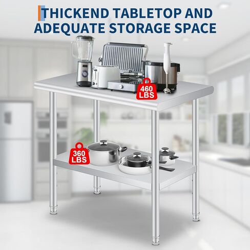 Stainless Steel Prep Table, 30 x 24 in, with Backsplash, Adjustable Undershelf and 4 Caster Wheels, Commercial Heavy Duty Table with Adjustable Under Shelf for Outdoor Use,Restaurants,Hotels,Works in Saudi Arabia