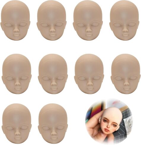 1/6 Doll Head, 10 Pieces Soft Plastic Doll Repainting Practice Makeup Double-fold Eyelid Doll Face Head Silicone Doll Head Crafts for BJD Make Up in Saudi Arabia