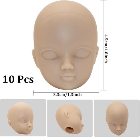 1/6 Doll Head, 10 Pieces Soft Plastic Doll Repainting Practice Makeup Double-fold Eyelid Doll Face Head Silicone Doll Head Crafts for BJD Make Up in Saudi Arabia