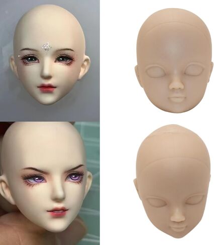 1/6 Doll Head, 10 Pieces Soft Plastic Doll Repainting Practice Makeup Double-fold Eyelid Doll Face Head Silicone Doll Head Crafts for BJD Make Up in Saudi Arabia