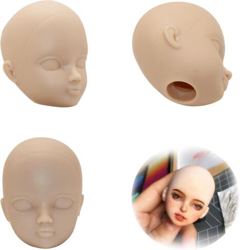 1/6 Doll Head, 10 Pieces Soft Plastic Doll Repainting Practice Makeup Double-fold Eyelid Doll Face Head Silicone Doll Head Crafts for BJD Make Up in Saudi Arabia