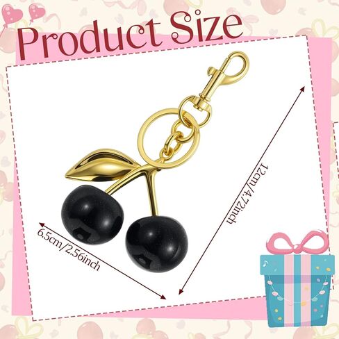 Cherry Keychain Bag Charms for Women Handbags Purse Accessories Glittering Resin Black Cherry Cute Bag Charm for Birthday Christmas Gifts in Saudi Arabia