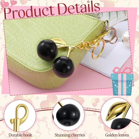 Cherry Keychain Bag Charms for Women Handbags Purse Accessories Glittering Resin Black Cherry Cute Bag Charm for Birthday Christmas Gifts in Saudi Arabia