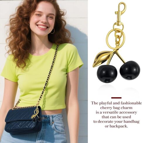 Cherry Keychain Bag Charms for Women Handbags Purse Accessories Glittering Resin Black Cherry Cute Bag Charm for Birthday Christmas Gifts in Saudi Arabia