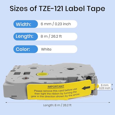 شريط ملصقات أبيض TZe-211 مقاس 6 مم 0.23 ملصقات مغلفة متوافقة مع شريط صانع الملصقات Brother P-Touch Redills PT-D210 PT-D220 PT-D200 PT-H110 PT-D400، عبوة واحدة 0.23 بوصة × 26.2 قدم in Kuwait