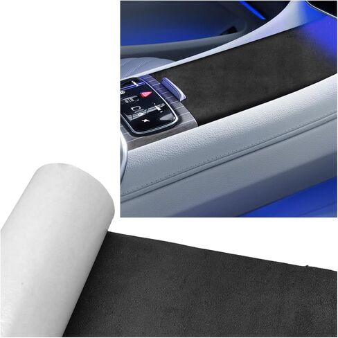Car Microfiber Fabric Self-Adhesive Suede Wrap, 59" x 8.3" Synthetic Leather Auto Soft Stretchable Decorative Film, Vehicle Interior Makeover Accessory for Dash Headliner Console (59''×8.3'') in Kuwait