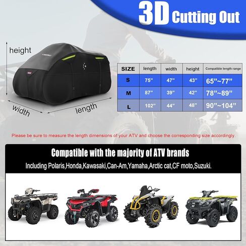 غطاء ATV 600D مقاوم للماء وشديد التحمل وقابل للسحب 4 عجلات، غطاء رباعي يغطي جميع المواسم، مقاوم للطقس في الهواء الطلق، حماية من الأشعة فوق البنفسجية لبولاريس كاواساكي ياماها سوزوكي كان آم أسود/رمادي-M in Kuwait