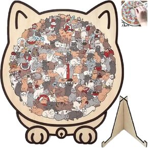 Cat Shaped Wooden Jigsaw Puzzle 135-Piece, Morandi Colors Animal Cats Decorative with Cats Outlines Framed and Acrylic Cover, Home Design Decor in Saudi Arabia