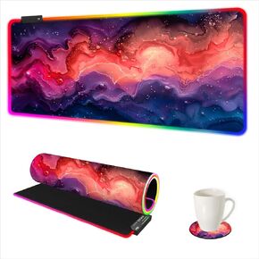AIMSA RGB Gaming Mouse Pad Extended, Large Led Mousepads Non-Slip Rubber Base with 14 Lighting Modes, Computer Keyboard Mat Soft Desk pad Waterproof 35.4 x 15.8 inches, Galaxy Nebula Universe in Saudi Arabia
