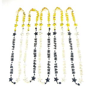 12Pcs Happy New Year Black Gold Silver Beads Necklaces Party Favors New Year New Year's Eve Party Bead Necklaces Decorations in Kuwait