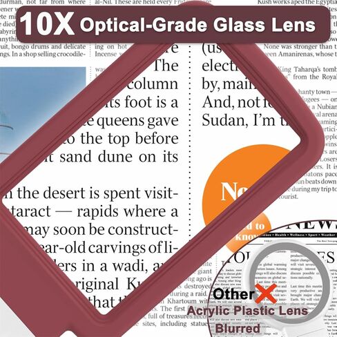 عدسة مكبرة 10X مع ضوء وحامل، عدسة زجاجية حقيقية، عدسة مكبرة محمولة قابلة لإعادة الشحن وقابلة للطي، 3 أوضاع ألوان مكبرة للصفحات المضيئة لقراءة المطبوعات الدقيقة، كبار السن ضعاف الرؤية in Kuwait