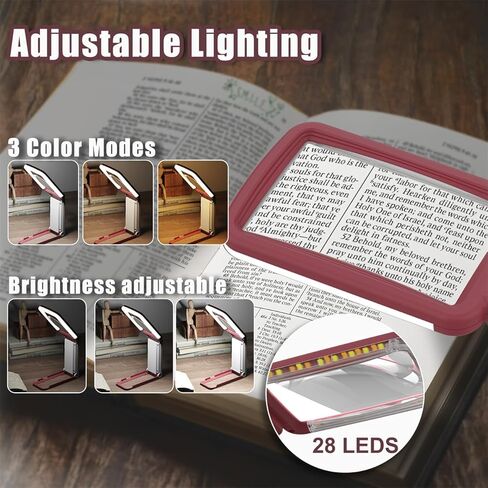 عدسة مكبرة 10X مع ضوء وحامل، عدسة زجاجية حقيقية، عدسة مكبرة محمولة قابلة لإعادة الشحن وقابلة للطي، 3 أوضاع ألوان مكبرة للصفحات المضيئة لقراءة المطبوعات الدقيقة، كبار السن ضعاف الرؤية in Kuwait