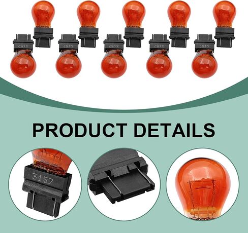 10Pcs 3157 Miniature Bulb - Long Life Automotive Mini Bulb Taillight Turn Signal Light, Parking and Side Marker Lights with Plastic Base, Brake Light Fits Cars, Trucks, SUVs, Tail Light(Amber) in Saudi Arabia