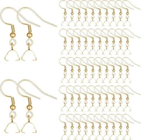 50 Pcs Earing Hooks, Stainless Steel Earring Hooks Wire Ear Ball Hook with Pendant Clasp Earrings Making Kit for Earrings Making DIY Gold in Saudi Arabia