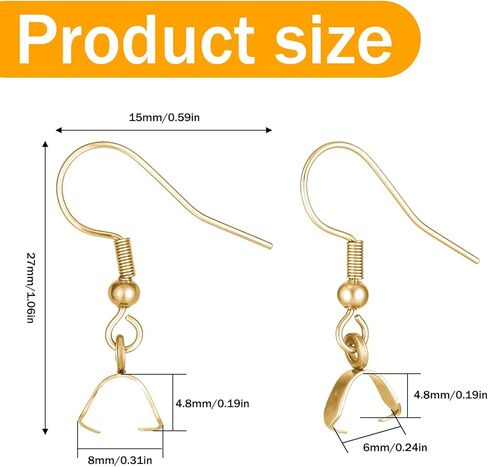 50 Pcs Earing Hooks, Stainless Steel Earring Hooks Wire Ear Ball Hook with Pendant Clasp Earrings Making Kit for Earrings Making DIY Gold in Saudi Arabia