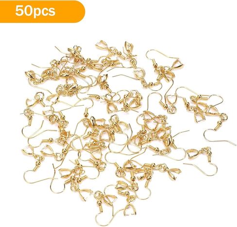 50 Pcs Earing Hooks, Stainless Steel Earring Hooks Wire Ear Ball Hook with Pendant Clasp Earrings Making Kit for Earrings Making DIY Gold in Saudi Arabia