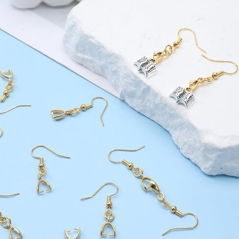 50 Pcs Earing Hooks, Stainless Steel Earring Hooks Wire Ear Ball Hook with Pendant Clasp Earrings Making Kit for Earrings Making DIY Gold in Saudi Arabia
