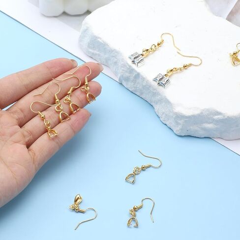 50 Pcs Earing Hooks, Stainless Steel Earring Hooks Wire Ear Ball Hook with Pendant Clasp Earrings Making Kit for Earrings Making DIY Gold in Saudi Arabia