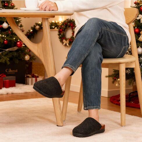 LongBay Men's Fuzzy Sherpa Lined Slippers Warm Memory Foam Non-slip Slippers Slip-on House Shoes for Indoor Outdoor in Kuwait