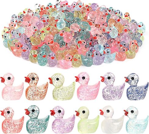 240PCS Mini Glitter Ducks Resin Tiny Ducks for Miniature Landscape Plastic Small Animal Little Figures for Hide Prank Fairy Garden Accessories Dollhouse Aquarium Decor in Saudi Arabia