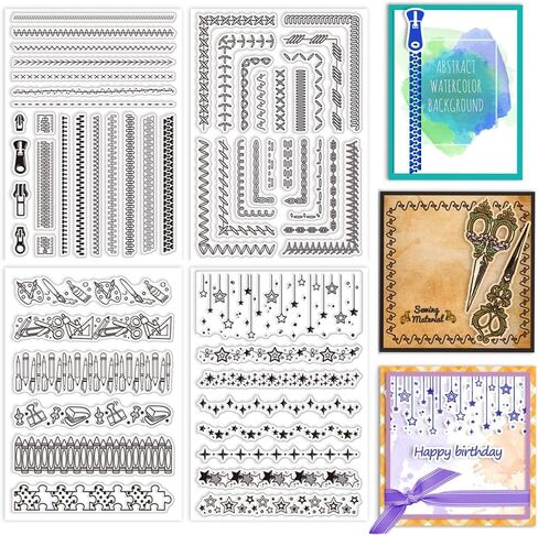 4 Sheets 4 Styles PVC Plastic Clear Stamps Set, Zipper Line Pattern Silicone Stamp, Silicone Transparent Rubber Stamp for DIY Scrapbooking Photo Album Decorative Cards Making, 6.3x4.33x0.12inch in Saudi Arabia