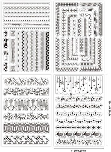 4 Sheets 4 Styles PVC Plastic Clear Stamps Set, Zipper Line Pattern Silicone Stamp, Silicone Transparent Rubber Stamp for DIY Scrapbooking Photo Album Decorative Cards Making, 6.3x4.33x0.12inch in Saudi Arabia