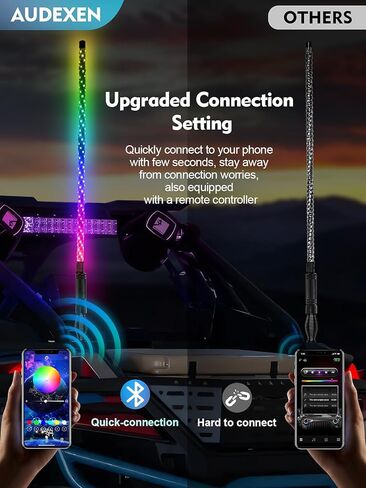 AUDEXEN New Upgraded 2FT RGB Whip Lights with Anti-Fracture Spring Base, Spiral Led Whip Light with App and Remote Control for Jeep UTV ATV Off-Road RZR Polaris Truck Car 4X4 Sand Buggy Dune (2 Pack) in Kuwait