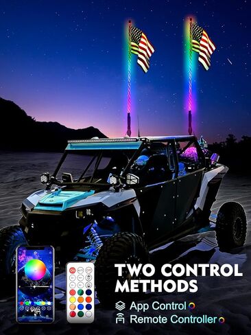 AUDEXEN New Upgraded 2FT RGB Whip Lights with Anti-Fracture Spring Base, Spiral Led Whip Light with App and Remote Control for Jeep UTV ATV Off-Road RZR Polaris Truck Car 4X4 Sand Buggy Dune (2 Pack) in Kuwait
