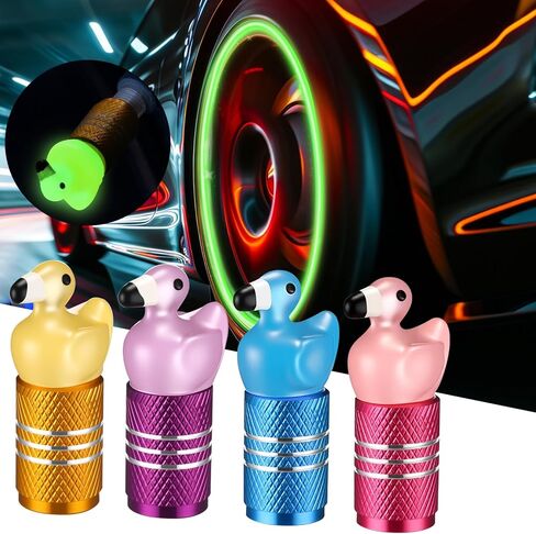 4 Pcs Glow in The Dark Tire Valve Stem Caps Cute Flamingo Luminous Tire Valve Cap Aluminum Alloy Fluorescent Light up Car Air Cover for Most Truck SUV Motorcycle Bike(Pink) in Saudi Arabia