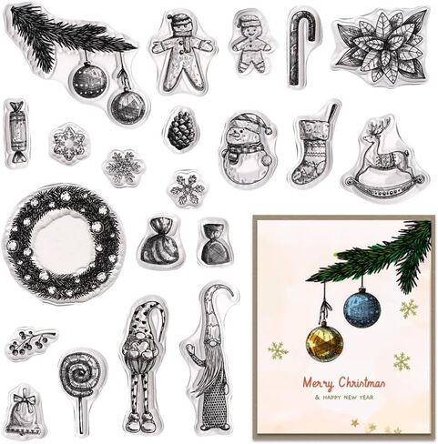 Christmas Clear Stamps for Card Making Vintage Christmas Snowman Santa Rubber Xmas Transparent Silicone Stamps for New Year DIY Scrapbooking Embossing Paper Card Album Decoration Craft Supplies in Saudi Arabia