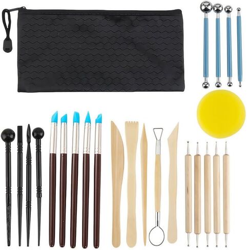 25 PCS Clay Tools Kit, Clay Tools for Pottery Ceramic Sculpting, Basic Clay Pottery Carving Tool Kit with Tool Bag in Saudi Arabia