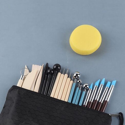 25 PCS Clay Tools Kit, Clay Tools for Pottery Ceramic Sculpting, Basic Clay Pottery Carving Tool Kit with Tool Bag in Saudi Arabia