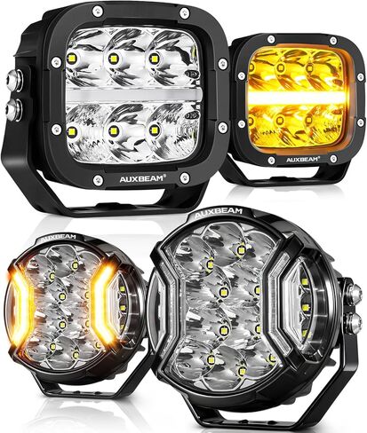 Auxbeam 5" XP-Ultra Series Amber DRL LED Pods & 5" V-Ultra Series Side Shooter Round Offroad Lights, Multi Color Off Road Light Bar Automotive Driving Lights in Saudi Arabia