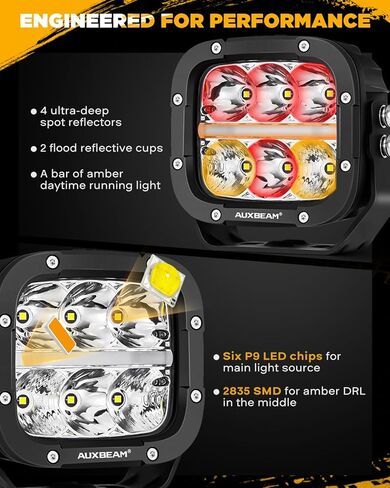 Auxbeam 5" XP-Ultra Series Amber DRL LED Pods & 5" V-Ultra Series Side Shooter Round Offroad Lights, Multi Color Off Road Light Bar Automotive Driving Lights in Saudi Arabia