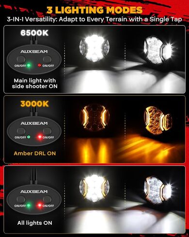 Auxbeam 5" XP-Ultra Series Amber DRL LED Pods & 5" V-Ultra Series Side Shooter Round Offroad Lights, Multi Color Off Road Light Bar Automotive Driving Lights in Saudi Arabia