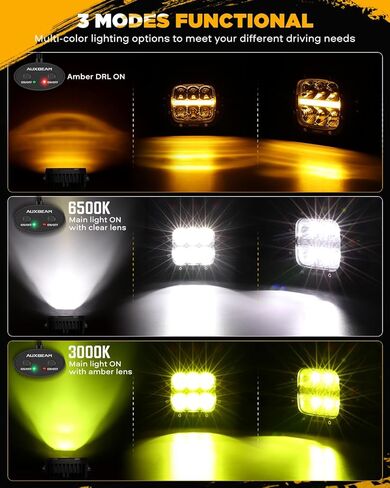 Auxbeam 5" XP-Ultra Series Amber DRL LED Pods & 5" V-Ultra Series Side Shooter Round Offroad Lights, Multi Color Off Road Light Bar Automotive Driving Lights in Saudi Arabia