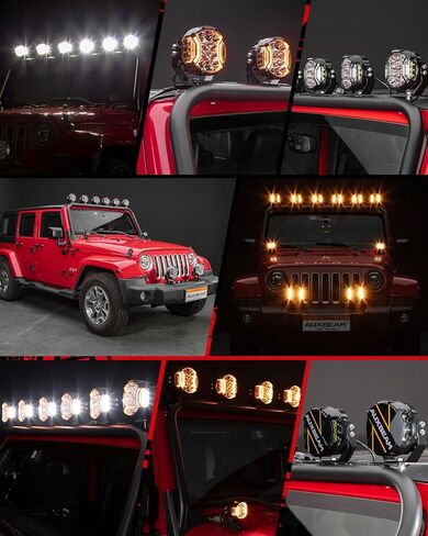 Auxbeam 5" XP-Ultra Series Amber DRL LED Pods & 5" V-Ultra Series Side Shooter Round Offroad Lights, Multi Color Off Road Light Bar Automotive Driving Lights in Saudi Arabia