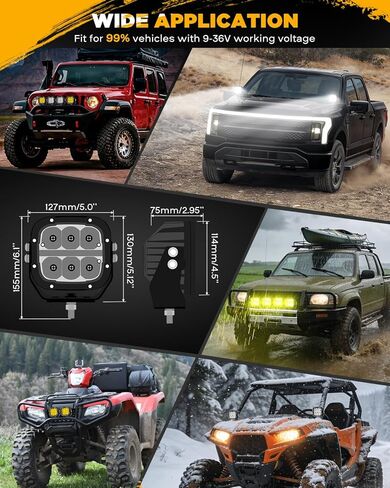 Auxbeam 5" XP-Ultra Series Amber DRL LED Pods & 5" V-Ultra Series Side Shooter Round Offroad Lights, Multi Color Off Road Light Bar Automotive Driving Lights in Saudi Arabia
