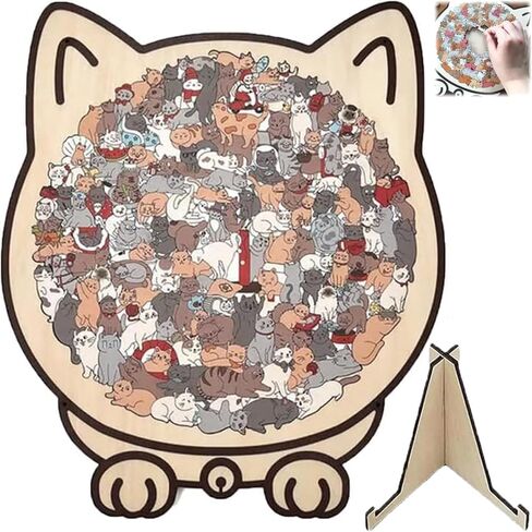 Cat Shaped Wooden Jigsaw Puzzle 135-Piece, Morandi Colors Animal Cats Decorative with Cats Outlines Framed and Acrylic Cover, Home Design Decor in Saudi Arabia