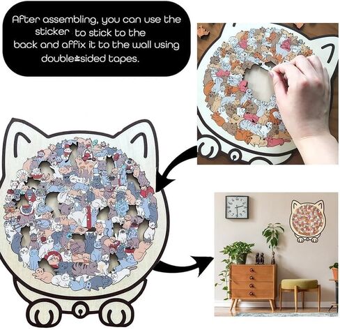 Cat Shaped Wooden Jigsaw Puzzle 135-Piece, Morandi Colors Animal Cats Decorative with Cats Outlines Framed and Acrylic Cover, Home Design Decor in Saudi Arabia