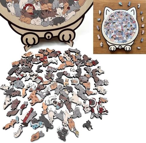 Cat Shaped Wooden Jigsaw Puzzle 135-Piece, Morandi Colors Animal Cats Decorative with Cats Outlines Framed and Acrylic Cover, Home Design Decor in Saudi Arabia