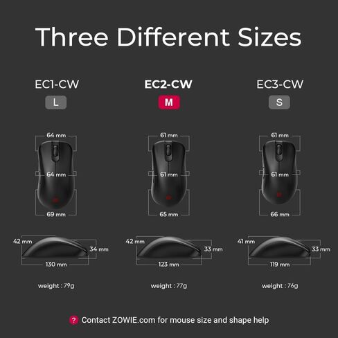 BenQ ZOWIE EC2-CW ​Wireless Ergonomic Gaming Mouse for Esports Enhanced Receiver 24-step Scroll Wheel Driverless Matte Black Coating Medium Size in Saudi Arabia