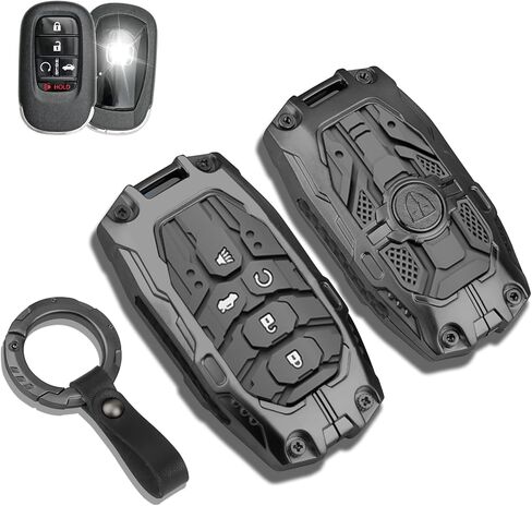 QBUC for Honda Key Fob Cover with Keychain - Heavy Zinc Alloy Shell & Silicone Case for Double Protection - Compatible with 2022-2026 Honda Accord Civic HR-V CR-V Pilot (Black) in Saudi Arabia