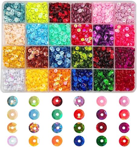 27000 Pcs 5MM Rainbow Iridescent Sequins Bulk, Round Loose Glitter Sequins with Holes for Sewing Embroidery, DIY Craft, Wedding Dresses, Dance Costumes, Nail Art, Bag Decorations (24 Mixed Colors) in Saudi Arabia