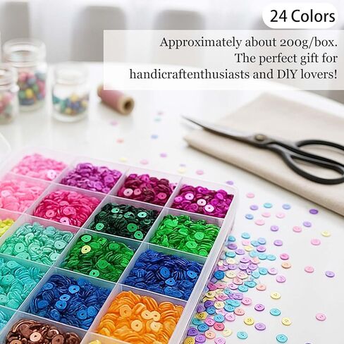 27000 Pcs 5MM Rainbow Iridescent Sequins Bulk, Round Loose Glitter Sequins with Holes for Sewing Embroidery, DIY Craft, Wedding Dresses, Dance Costumes, Nail Art, Bag Decorations (24 Mixed Colors) in Saudi Arabia