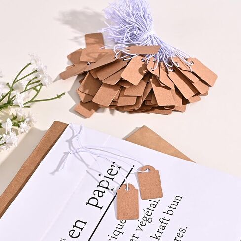 100 Pcs Price Tags with String (1" x 0.5") Kraft Paper Hanging Elastic Writable Display Tags in Saudi Arabia